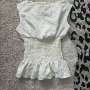 White Floral Smocked Peplum Women’s Top